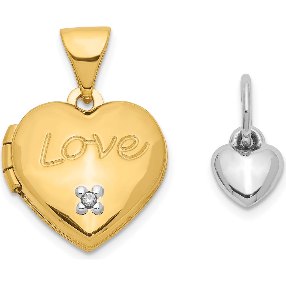 14K Two-Tone Gold Diamond Heart Locket with Poem and Reversible Design by Monteluci Fine Jewelry