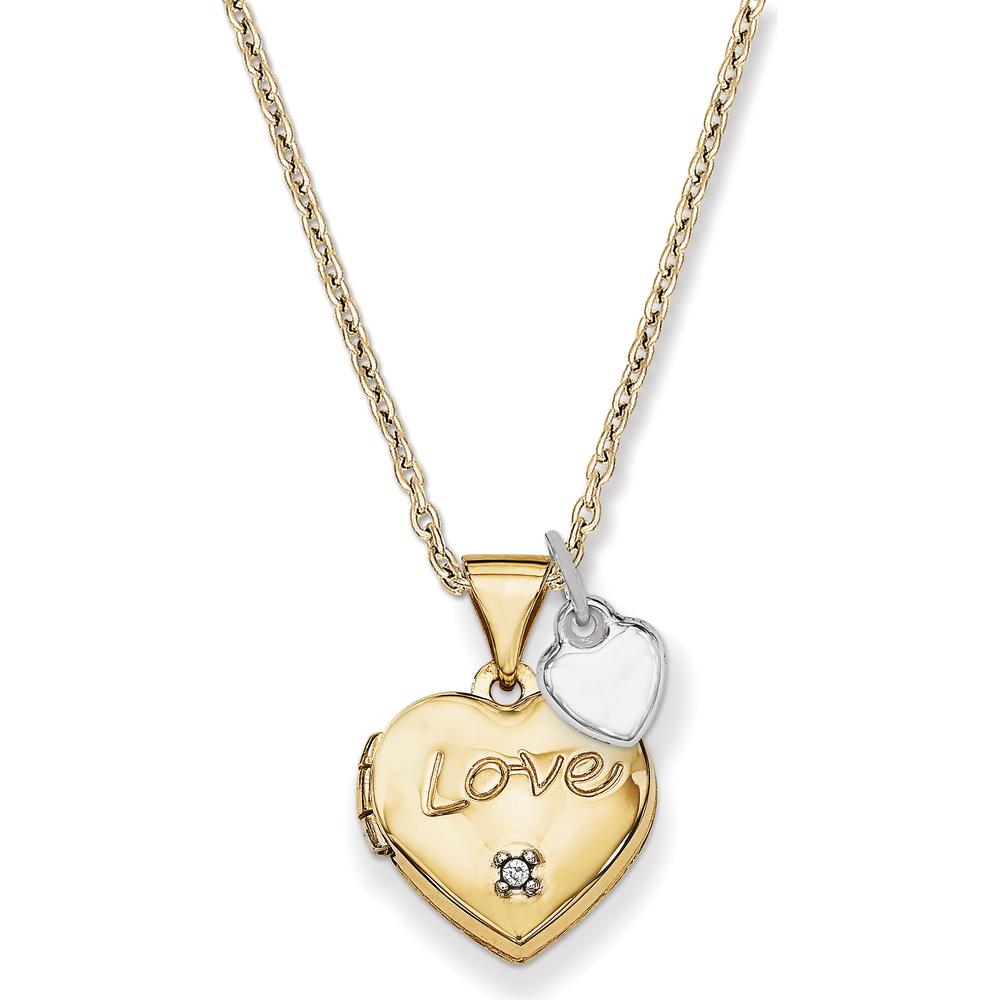 14K Two-Tone Gold Diamond Heart Locket with Poem and Reversible Design by Monteluci Fine Jewelry