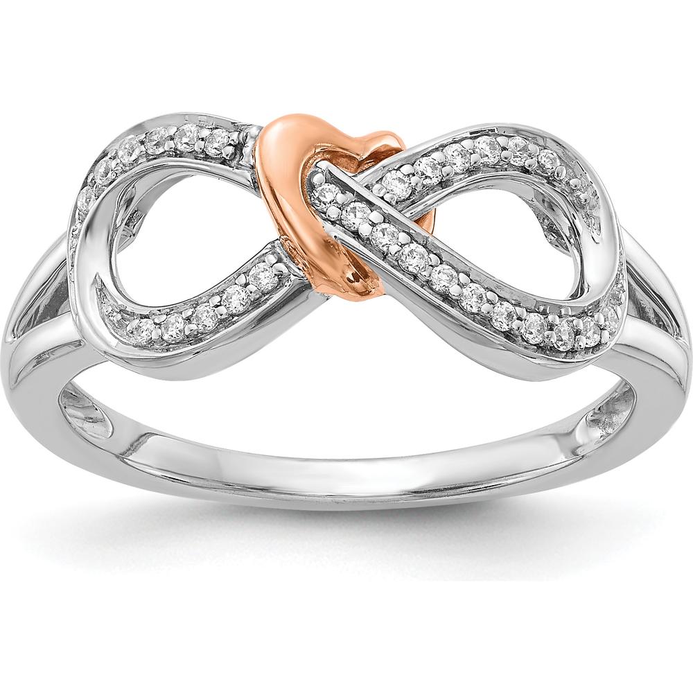 14K Two-Tone Gold Diamond Infinity Heart Ring with 24 Round Diamonds - 0.06 Carat Total Diamond Weight by 0