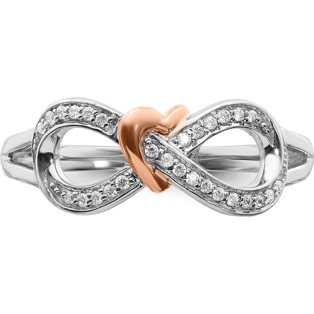 14K Two-Tone Gold Diamond Infinity Heart Ring with 24 Round Diamonds - 0.06 Carat Total Diamond Weight by 0