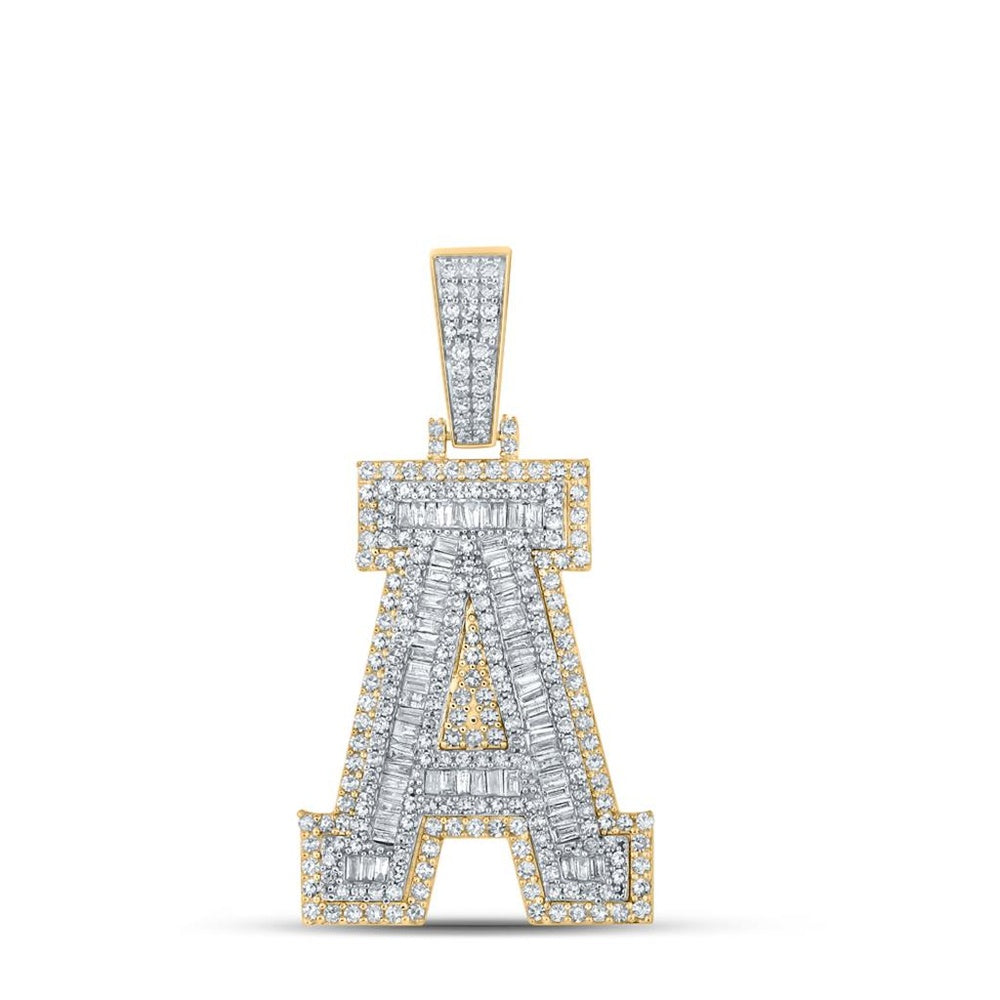 14K Two-Tone Gold Diamond Initial L Pendant - 1 and 7/8 Carat Total Diamond Weight