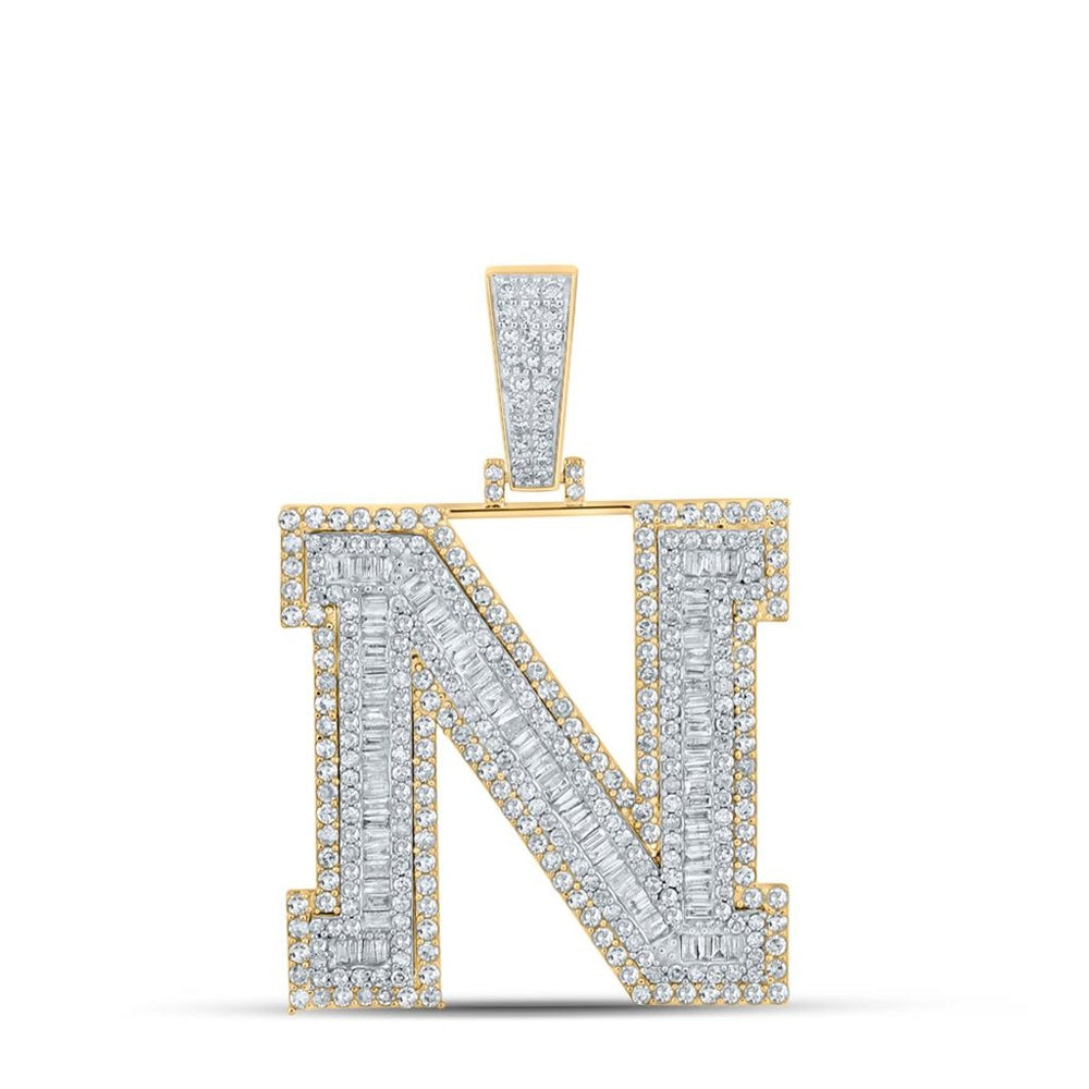 14K Two-Tone Gold Diamond Initial L Pendant - 2 and 5/8 Carat Total Diamond Weight