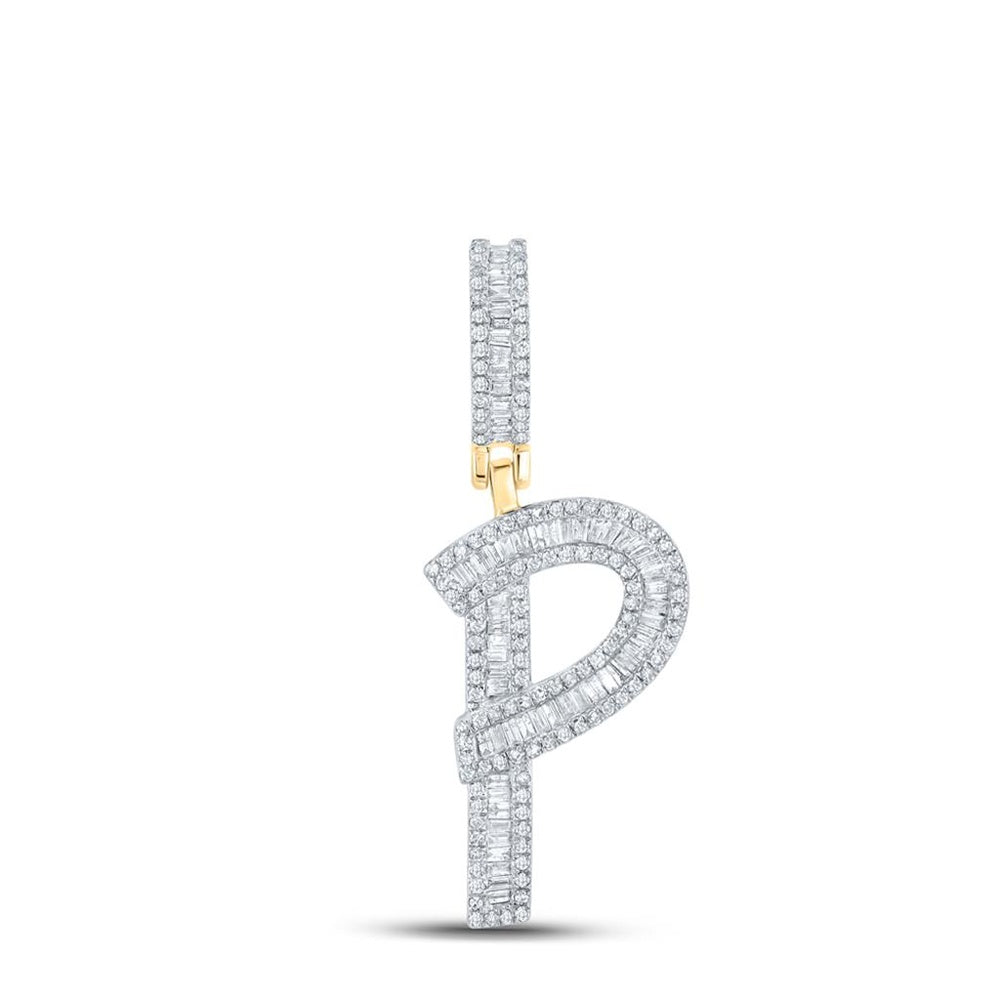 14K Two-Tone Gold Diamond Initial L Pendant - 3/4 Carat Total Diamond Weight