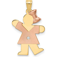 14K Two-Tone Gold Diamond Kiss Pendant with Bow - 0.015 Carat Round Diamond by Oro Pregiato
