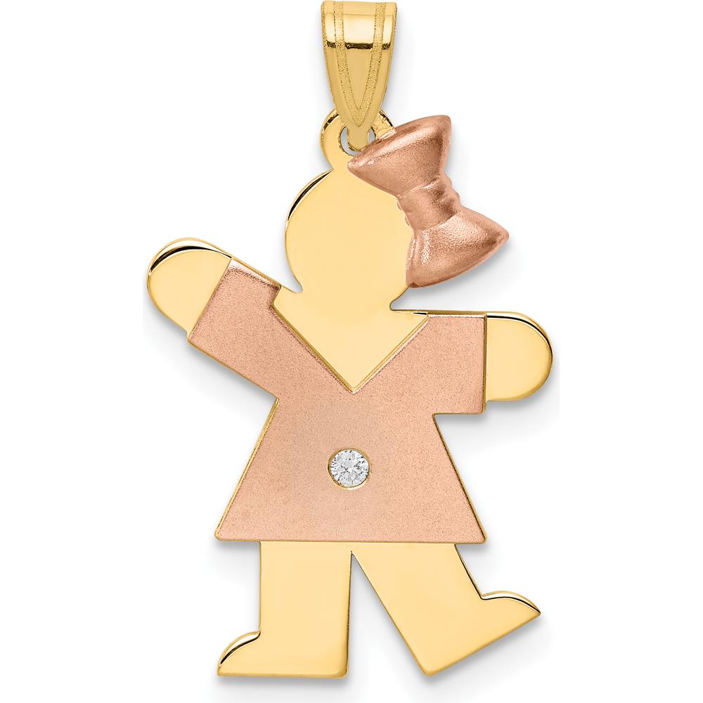 14K Two-Tone Gold Diamond Kiss Pendant with Bow - 0.015 Carat Round Diamond by Oro Pregiato