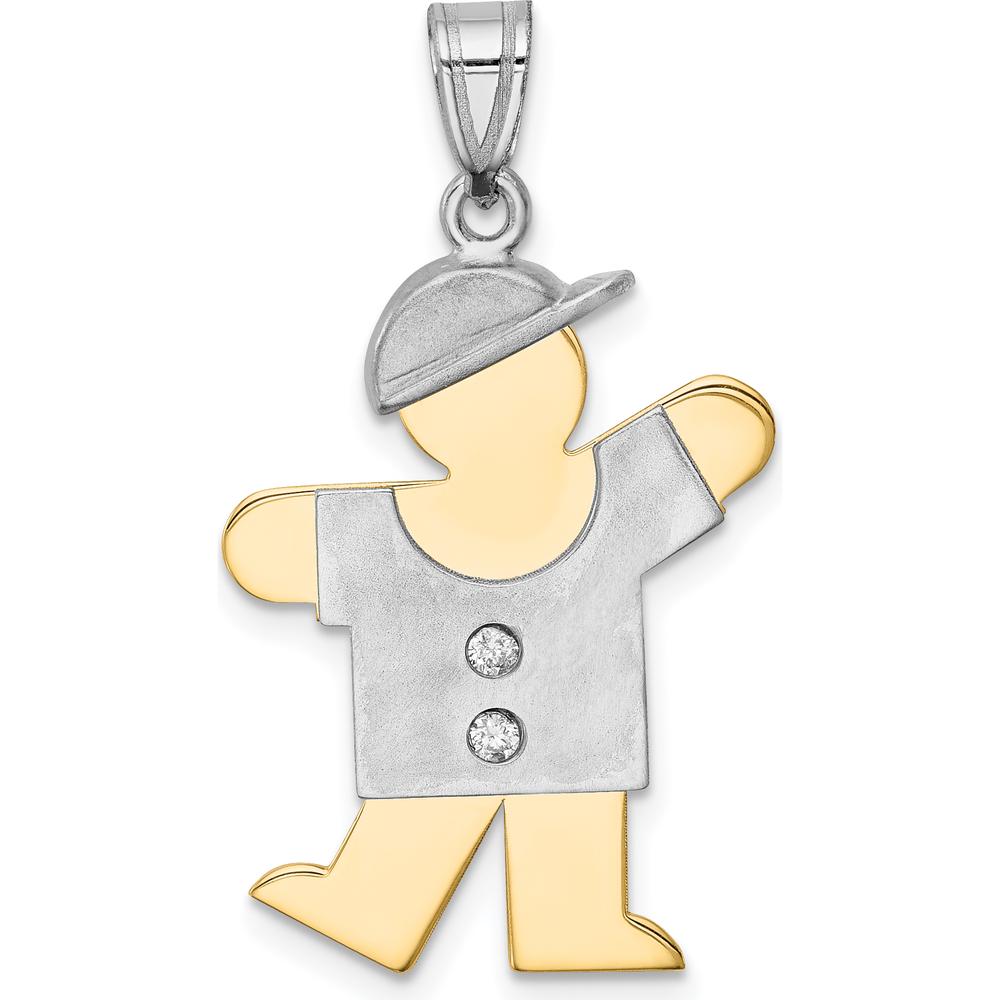 14K Two-Tone Gold Diamond Kiss Pendant with Boy and Hat Design - 0.015 Carat Total Diamond Weight by Oro Pregiato
