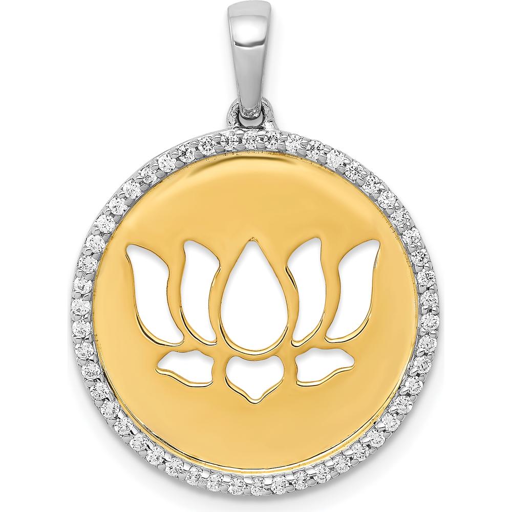 14K Two-Tone Gold Diamond Lotus Flower Pendant with 50 Round Diamonds - 0.25 Carat Total Diamond Weight by Monteluci Fine Jewelry