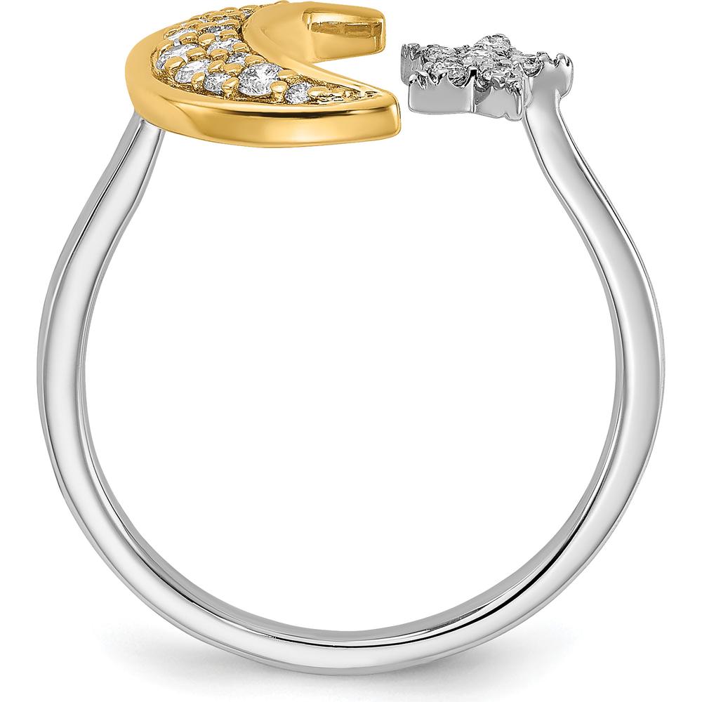 14K Two-Tone Gold Diamond Moon and Star Ring with Natural Round Diamonds by 0