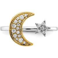14K Two-Tone Gold Diamond Moon and Star Ring with Natural Round Diamonds by 0