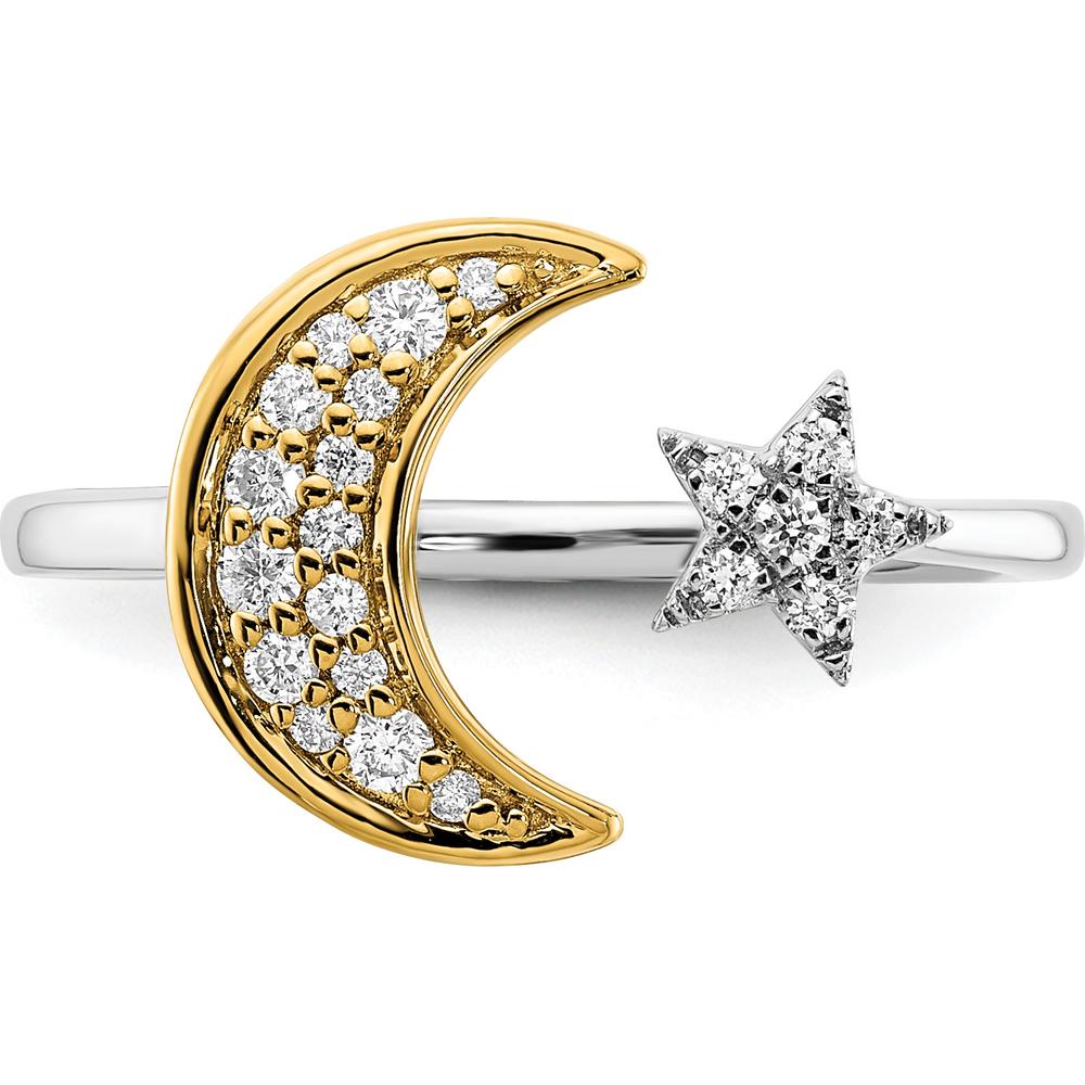 14K Two-Tone Gold Diamond Moon and Star Ring with Natural Round Diamonds by 0