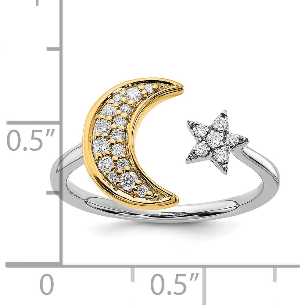 14K Two-Tone Gold Diamond Moon and Star Ring with Natural Round Diamonds by 0