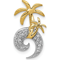 14K Two-Tone Gold Diamond Palm Tree and Wave Pendant Slide - 0.012 Carat Total Diamond Weight by Monteluci Fine Jewelry