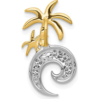 14K Two-Tone Gold Diamond Palm Tree and Wave Pendant Slide - 0.012 Carat Total Diamond Weight by Monteluci Fine Jewelry