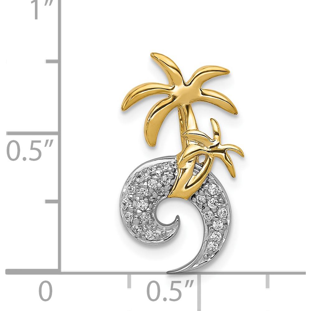 14K Two-Tone Gold Diamond Palm Tree and Wave Pendant Slide - 0.012 Carat Total Diamond Weight by Monteluci Fine Jewelry