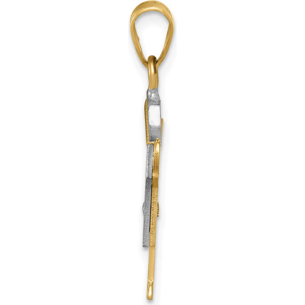 14K Two-Tone Gold Diamond Pendant with Boy Motif and Faceted Round Diamond - 0.015 Carat Diamond Weight by Oro Pregiato