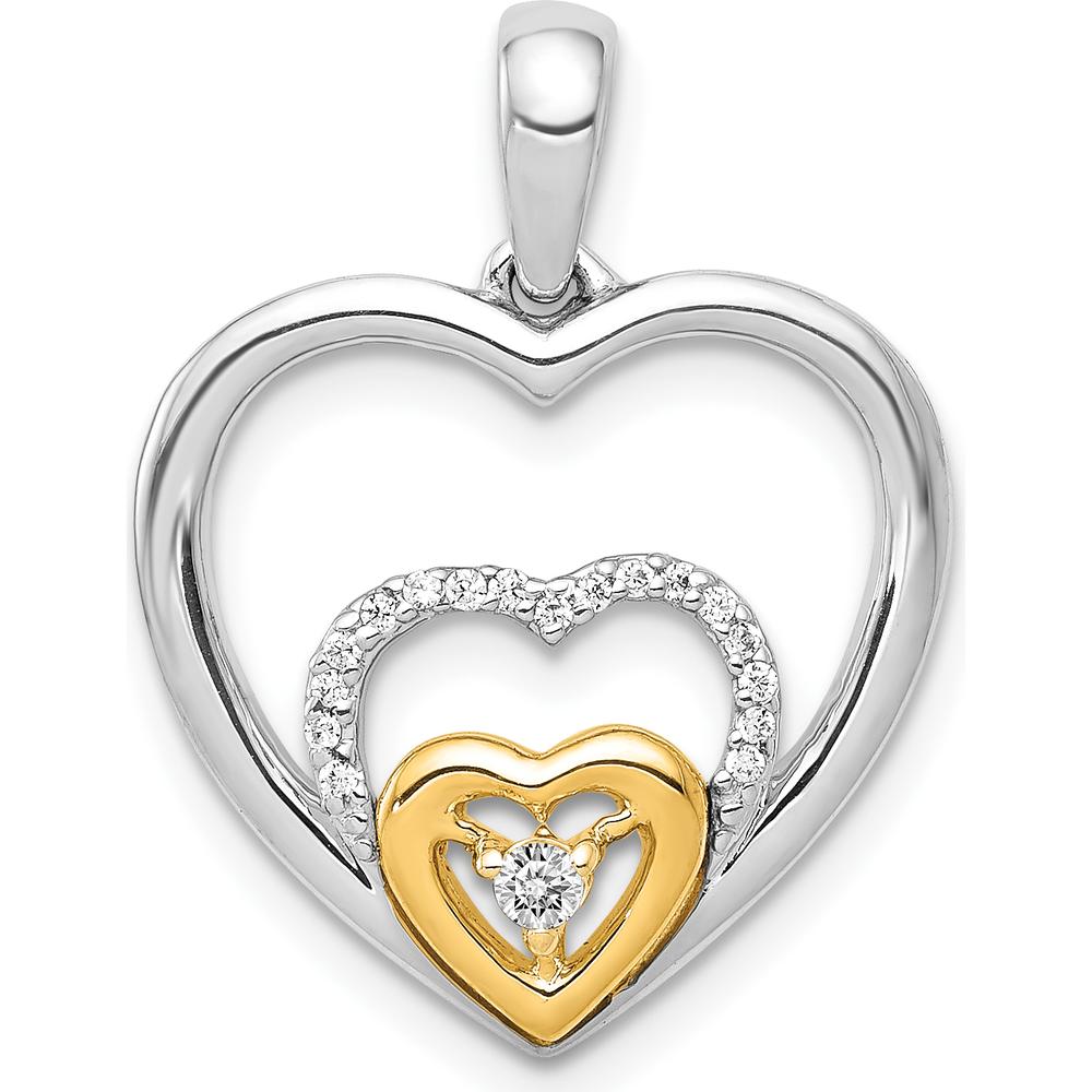 14K Two-Tone Gold Diamond Triple Heart Pendant - 0.033 Carat Total Diamond Weight by Monteluci Fine Jewelry