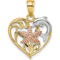 14K Two-Tone Gold Dolphin and Starfish Heart Charm with Rhodium Accents by Oro Pregiato