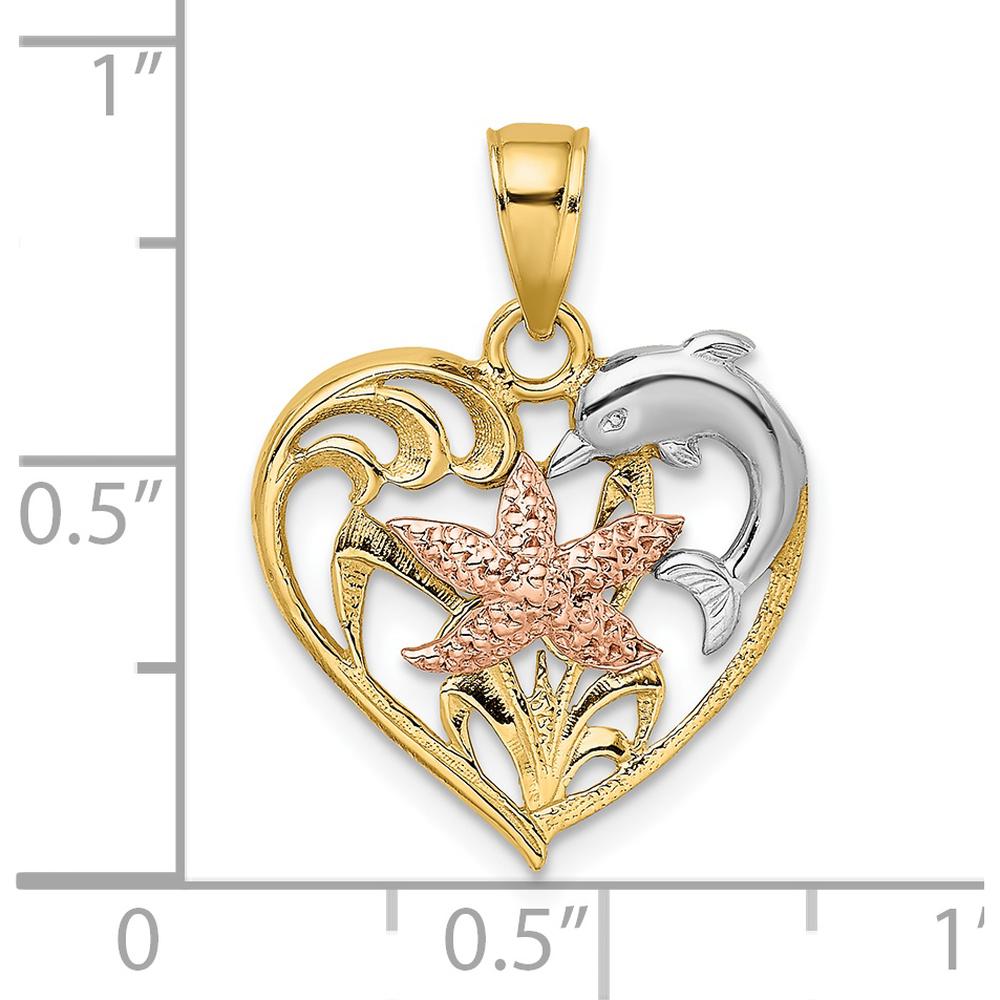 14K Two-Tone Gold Dolphin and Starfish Heart Charm with Rhodium Accents by Oro Pregiato