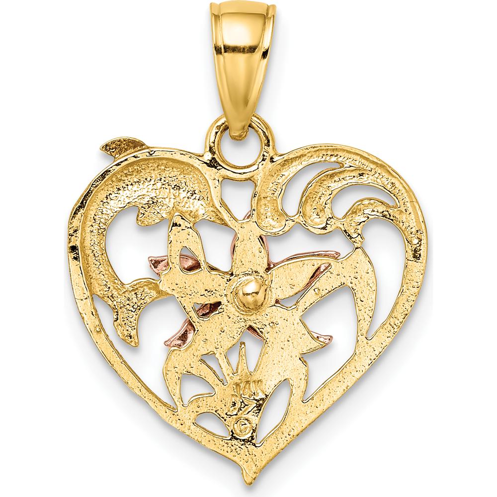 14K Two-Tone Gold Dolphin and Starfish Heart Charm with Rhodium Accents by Oro Pregiato