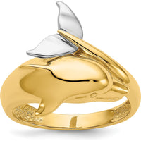 14K Two-Tone Gold Dolphin Ring with Polished Finish - Solid Cast Design by Oro Pregiato