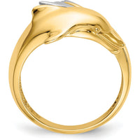 14K Two-Tone Gold Dolphin Ring with Polished Finish - Solid Cast Design by Oro Pregiato
