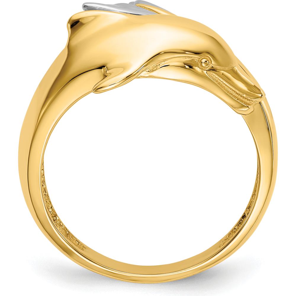 14K Two-Tone Gold Dolphin Ring with Polished Finish - Solid Cast Design by Oro Pregiato