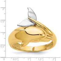 14K Two-Tone Gold Dolphin Ring with Polished Finish - Solid Cast Design by Oro Pregiato