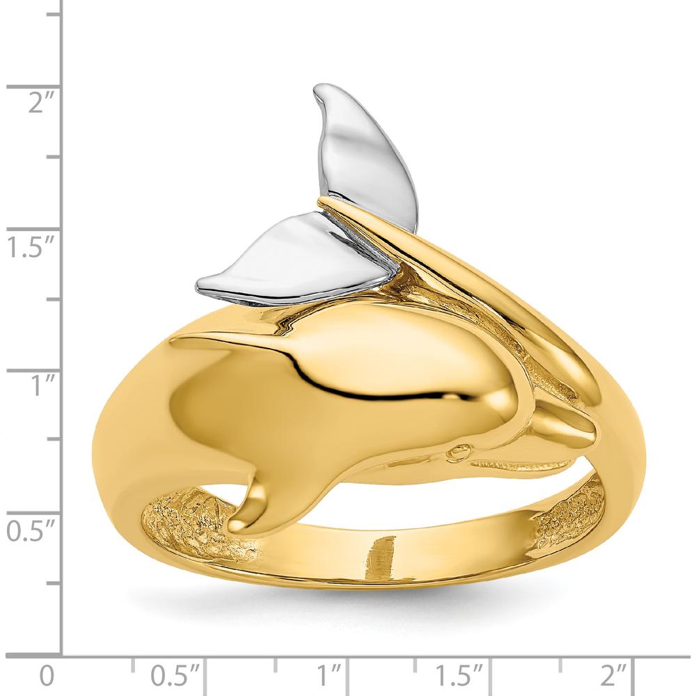 14K Two-Tone Gold Dolphin Ring with Polished Finish - Solid Cast Design by Oro Pregiato