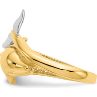 14K Two-Tone Gold Dolphin Ring with Polished Finish - Solid Cast Design by Oro Pregiato