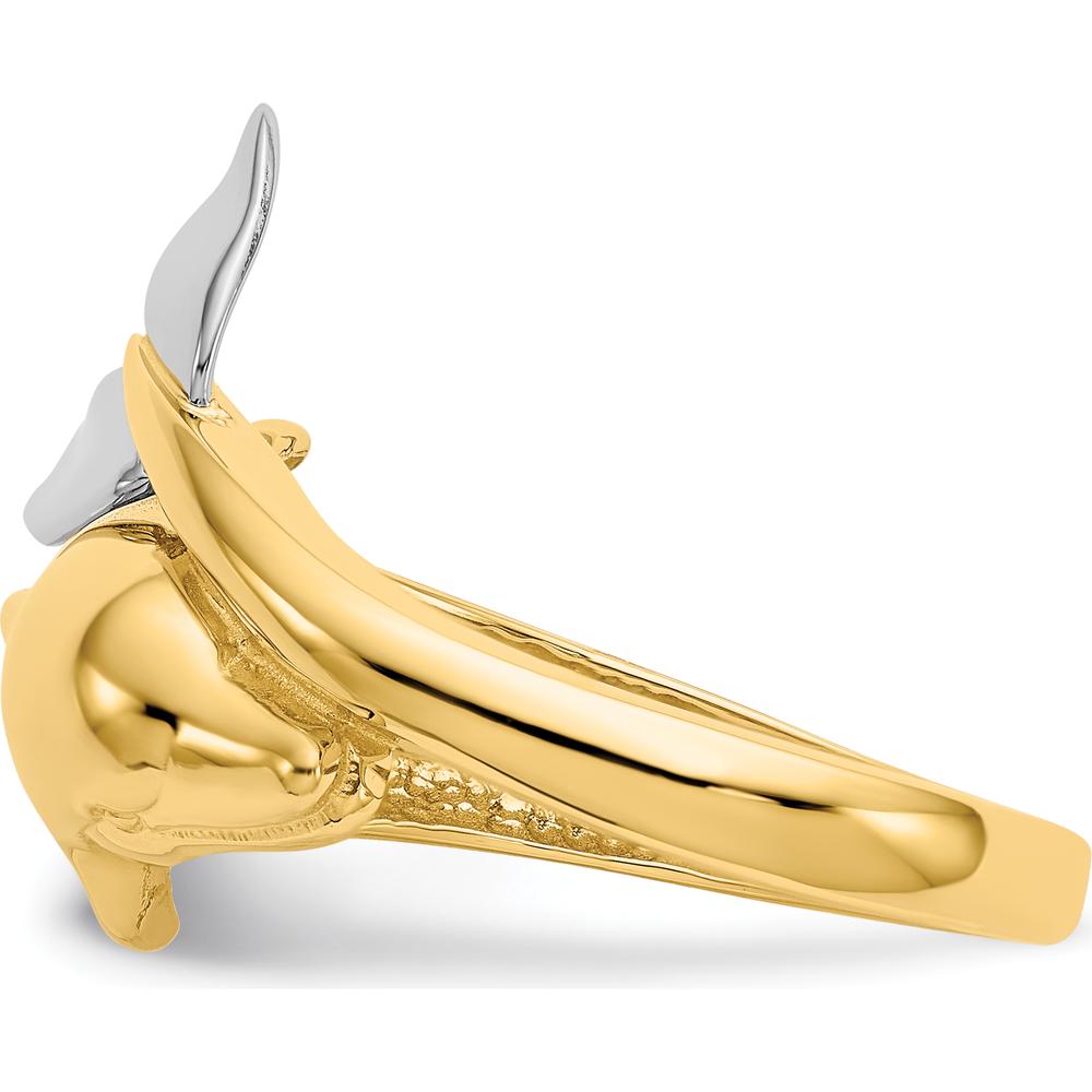 14K Two-Tone Gold Dolphin Ring with Polished Finish - Solid Cast Design by Oro Pregiato