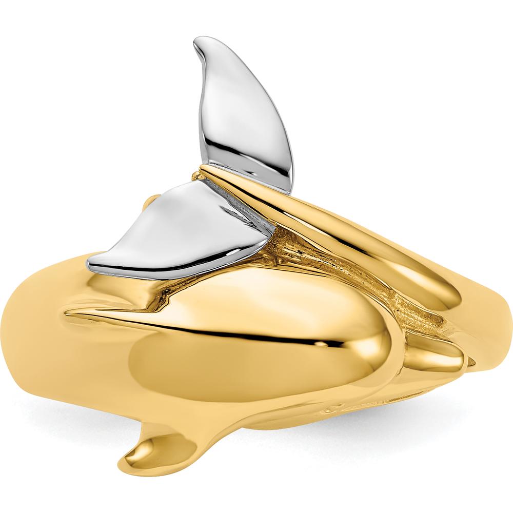 14K Two-Tone Gold Dolphin Ring with Polished Finish - Solid Cast Design by Oro Pregiato