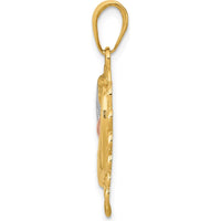 14K Two-Tone Gold Dolphins in Heart Pendant with White Rhodium Detailing by Oro Pregiato