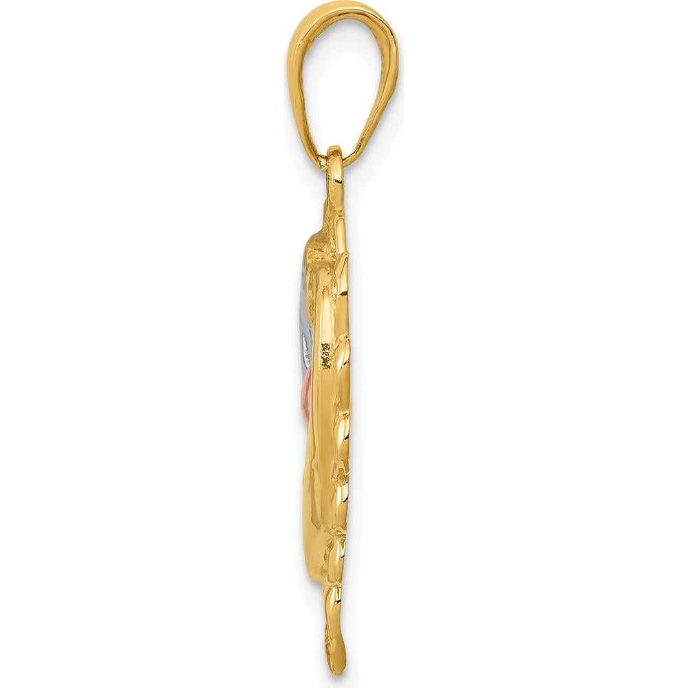 14K Two-Tone Gold Dolphins in Heart Pendant with White Rhodium Detailing by Oro Pregiato