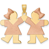 14K Two-Tone Gold Double Girls Friendship Engravable Charm Pendant - 25mm Length by Oro Pregiato