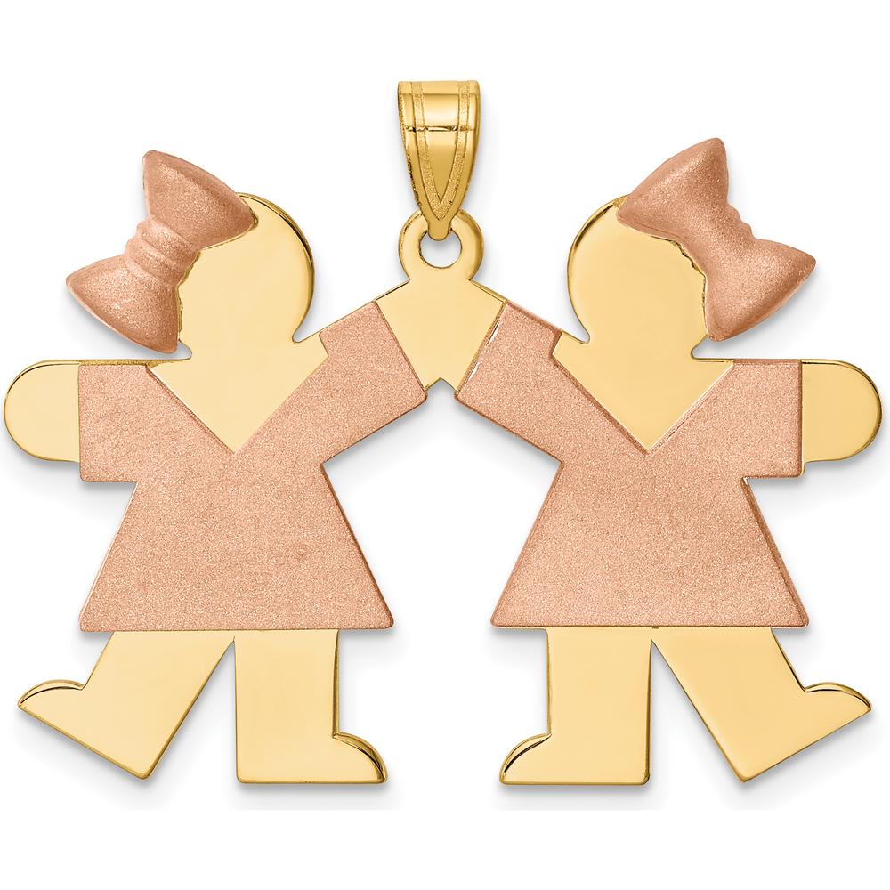14K Two-Tone Gold Double Girls Friendship Engravable Charm Pendant - 25mm Length by Oro Pregiato