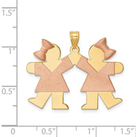 14K Two-Tone Gold Double Girls Friendship Engravable Charm Pendant - 25mm Length by Oro Pregiato