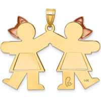 14K Two-Tone Gold Double Girls Friendship Engravable Charm Pendant - 25mm Length by Oro Pregiato