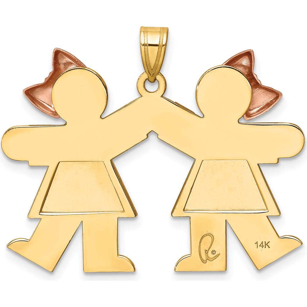 14K Two-Tone Gold Double Girls Friendship Engravable Charm Pendant - 25mm Length by Oro Pregiato