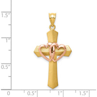 14K Two-Tone Gold Double Heart Cross Pendant Charm by Oro Pregiato