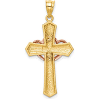 14K Two-Tone Gold Double Heart Cross Pendant Charm by Oro Pregiato