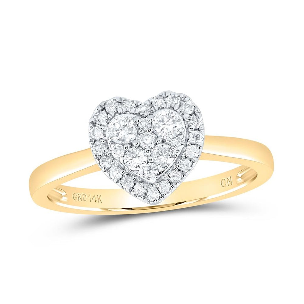 14K Two-Tone Gold Double-Heart Ring with Round Natural Diamonds - 1/3 Carat Total Diamond Weight
