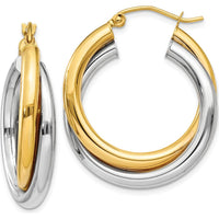 14K Two-Tone Gold Double Hoop Earrings - Polished Finish 17mm Length by Oro Pregiato