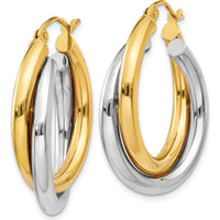14K Two-Tone Gold Double Hoop Earrings - Polished Finish 17mm Length by Oro Pregiato