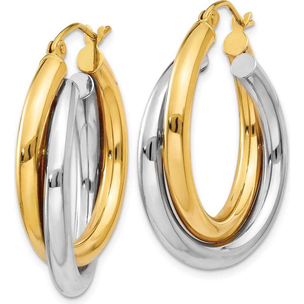14K Two-Tone Gold Double Hoop Earrings - Polished Finish 17mm Length by Oro Pregiato