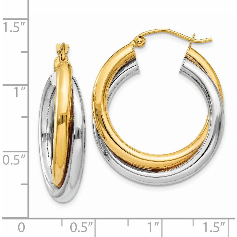 14K Two-Tone Gold Double Hoop Earrings - Polished Finish 17mm Length by Oro Pregiato