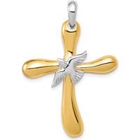 14K Two-Tone Gold Dove Cross Pendant with Polished Finish - 40mm Length by Oro Pregiato