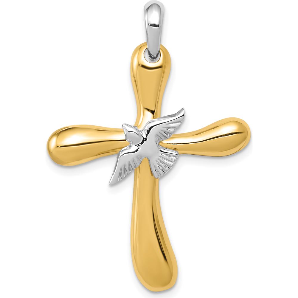 14K Two-Tone Gold Dove Cross Pendant with Polished Finish - 40mm Length by Oro Pregiato