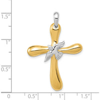 14K Two-Tone Gold Dove Cross Pendant with Polished Finish - 40mm Length by Oro Pregiato
