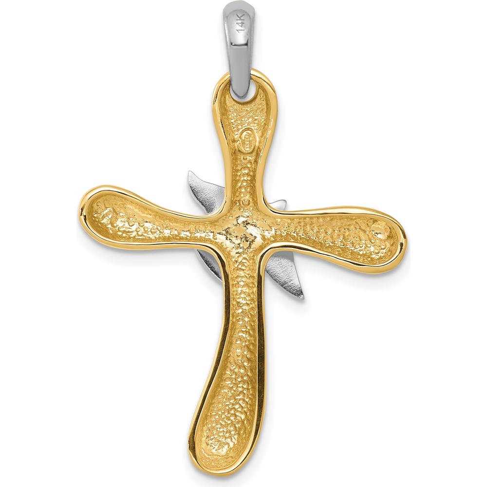 14K Two-Tone Gold Dove Cross Pendant with Polished Finish - 40mm Length by Oro Pregiato