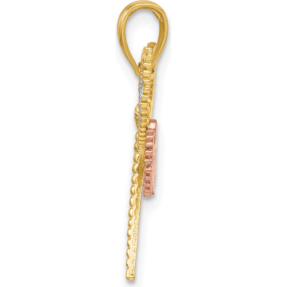 14K Two-Tone Gold Dragonfly Charm with Beaded Diamond-Cut Wings in Rhodium Finish - 24.6mm Length by Oro Pregiato